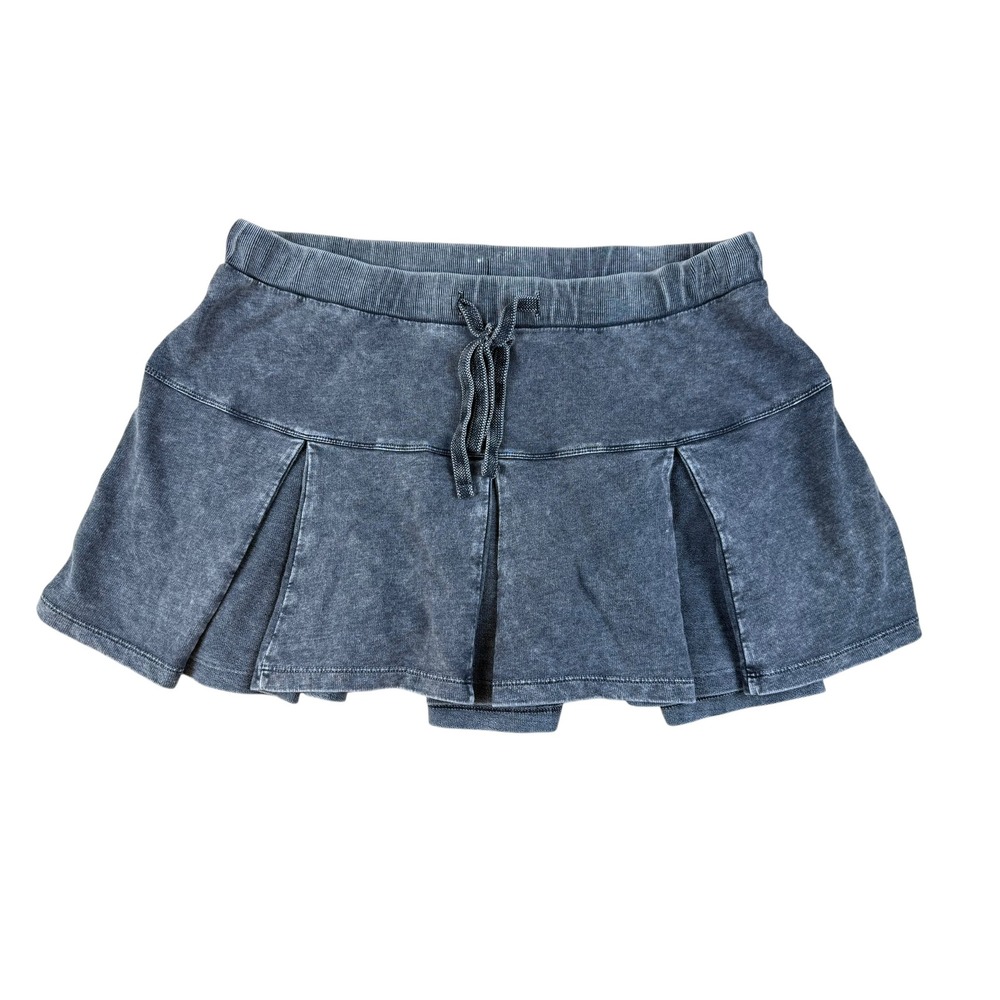 Social Collision 2 Skort Grunge Acid Wash Cotton Pleated Mini Skirt
